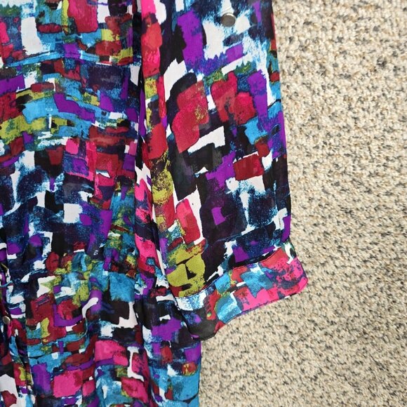 Lane‎ Bryant Top Womens 14 Purple Sheer Button Up Blouse Waist Tie Collared - Picture 3 of 7